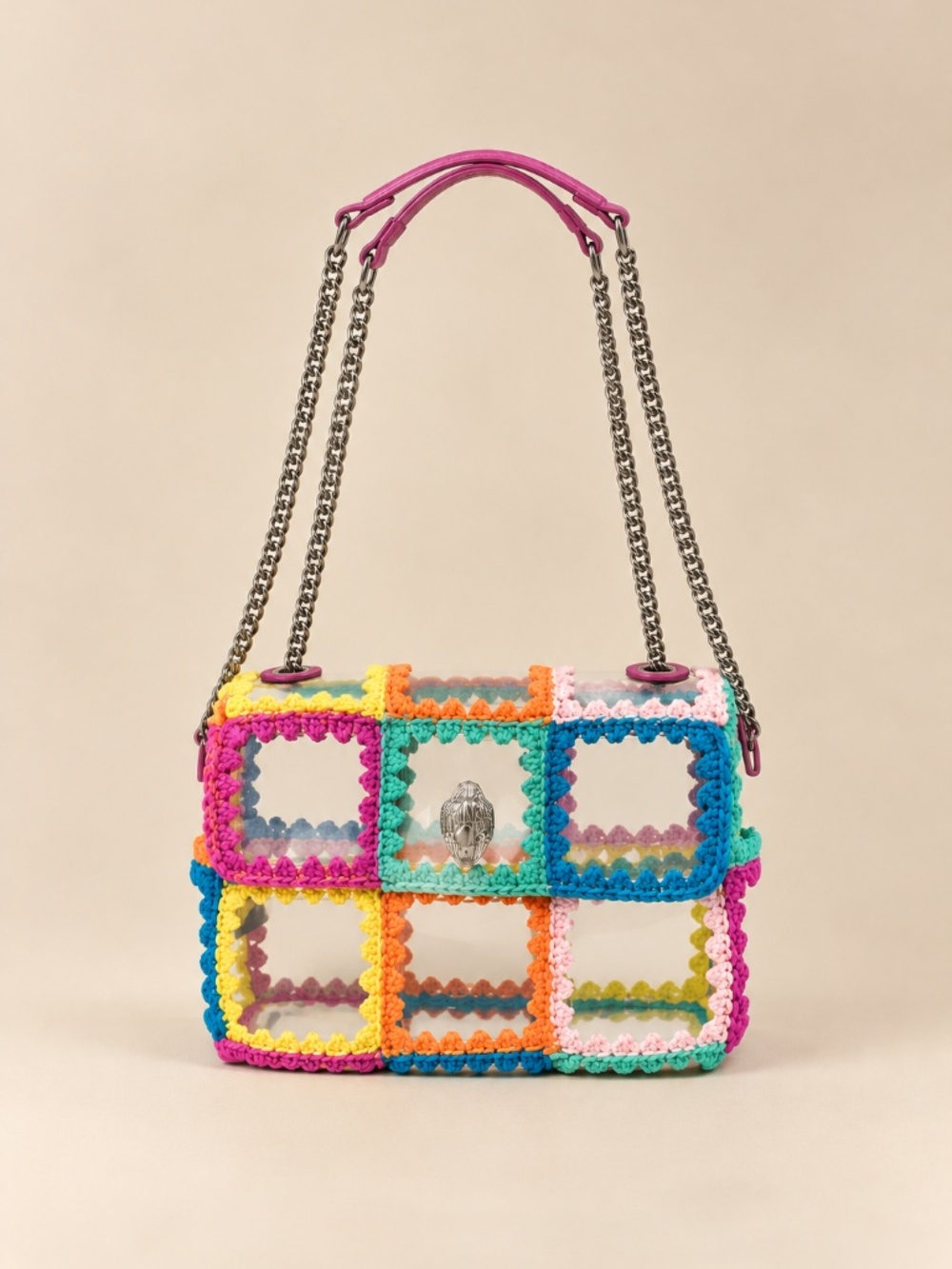 NWT Kurt Geiger London Medium Kensington Clear Rainbow Crochet Shoulder Bag